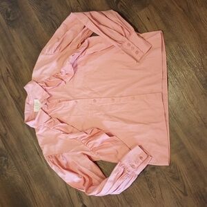 SVS Collection Pink Ruffle Puff Sleeve Button Down Collared Top A44